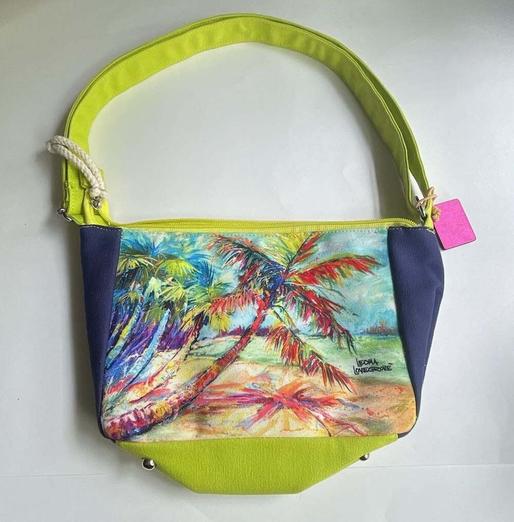 Leoma Lovegrove Palm Tree Beach Scene Canvas Crossbody Handbag - Picture 2 of 6